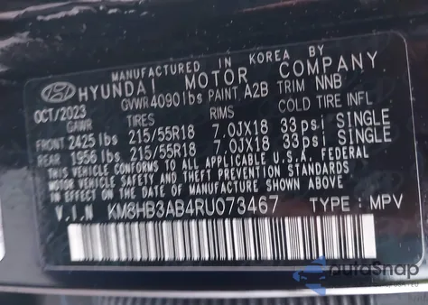 2024 Hyundai Kona Sel from USA, damaged, VIN KM8HB3AB4RU073467